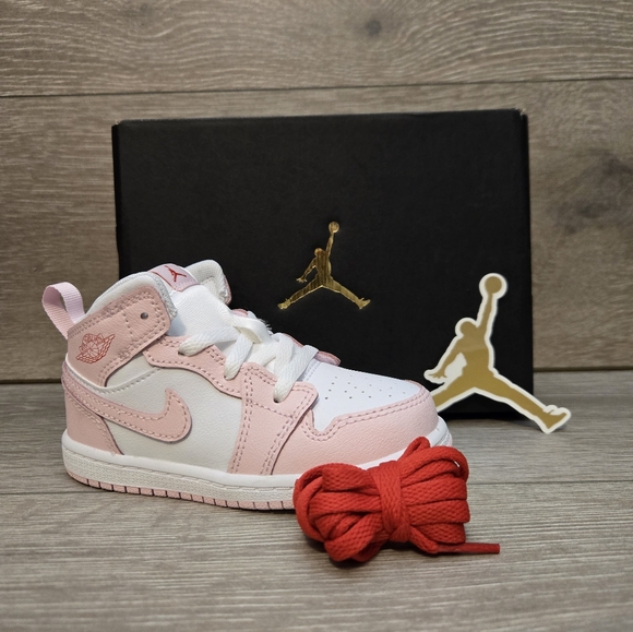 Toddler's Jordan 1 Mid Pink Foam/White-Fire Red Size 8c (DQ8425 608) - Picture 1 of 8